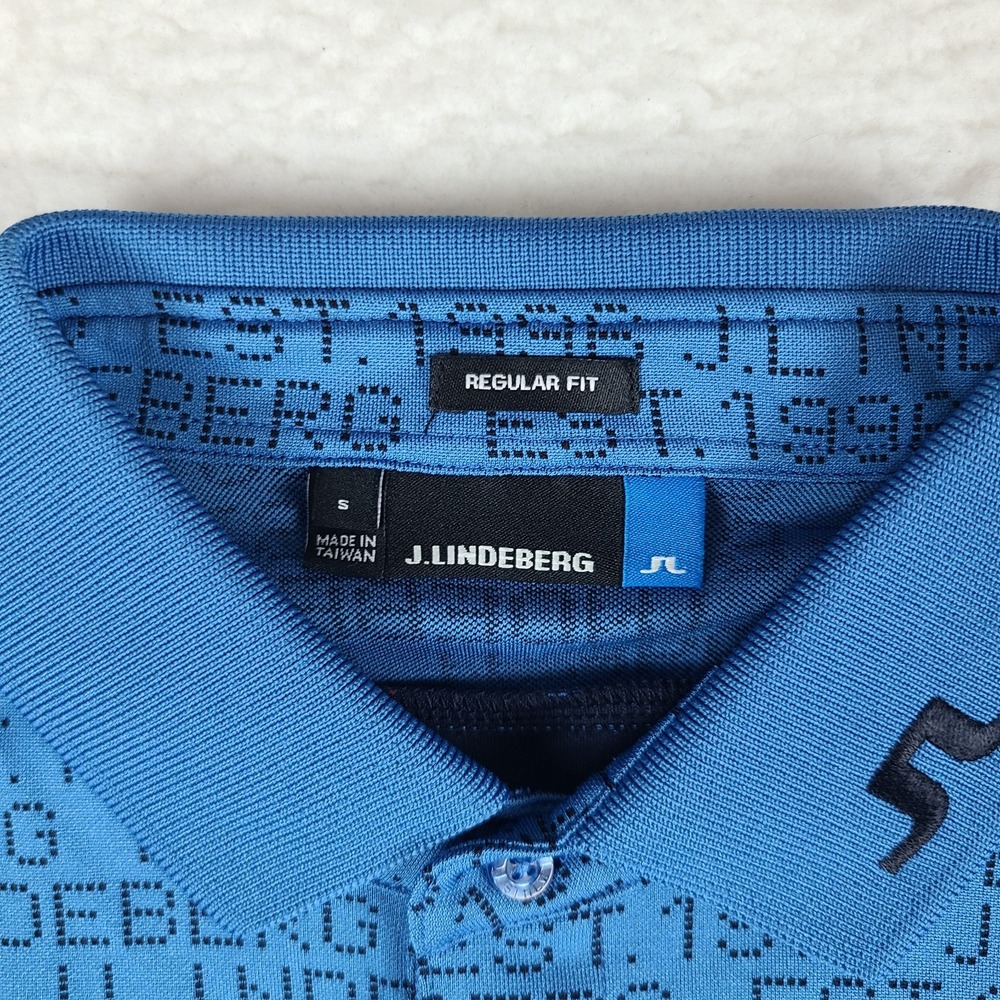 J Lindeberg Polo Shirt Mens Small Blue Spell Out Regular Fit Performance Golf‎ - Picture 3 of 10